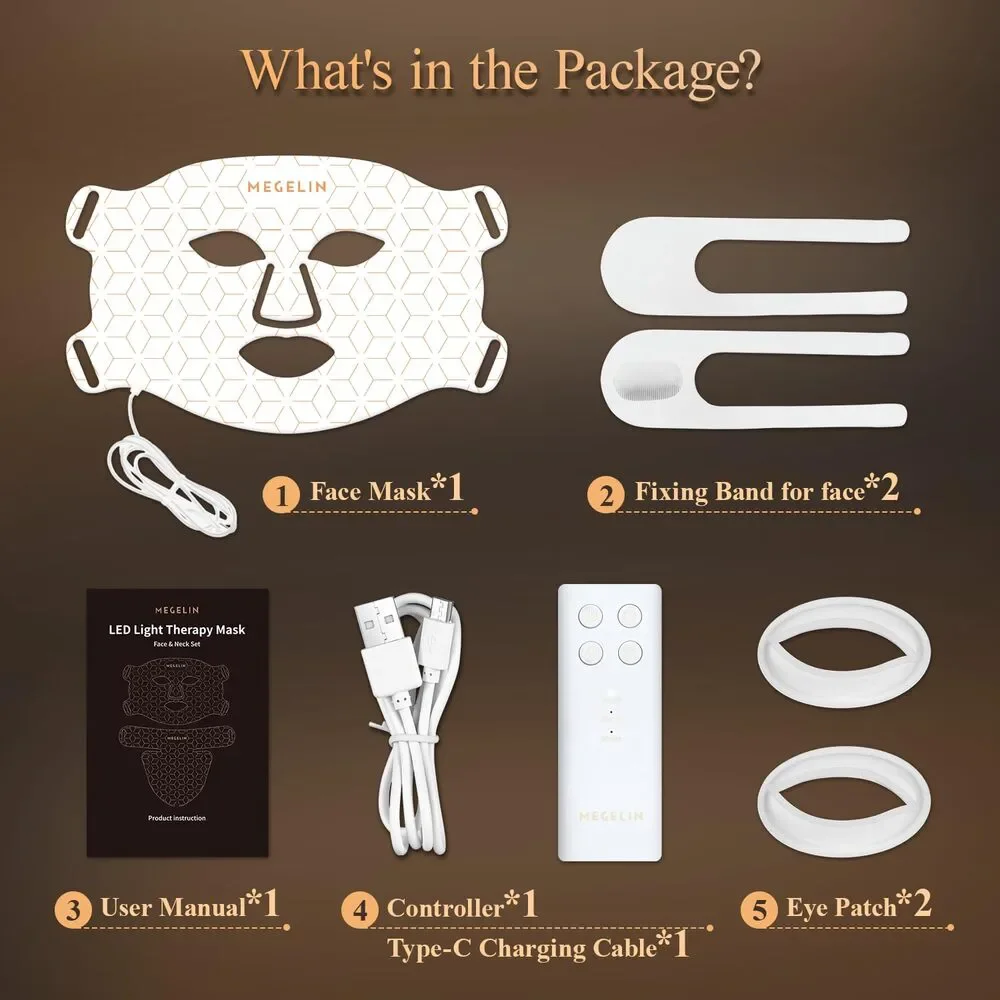 MEGELIN 7 Colors Led Light Therapy Facial Mask, Reduce Wrinkles, Infrared Light